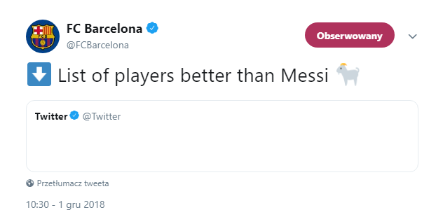 FC Barcelona przedstawia na Twitterze listę lepszych piłkarzy od Messiego xD